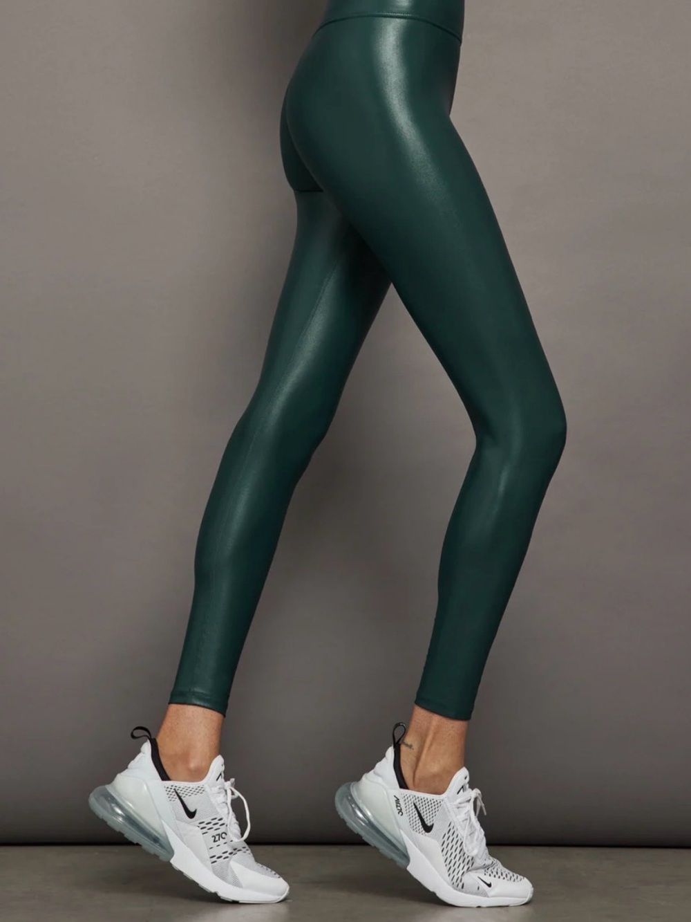 Carbon38 Deep Green Faux-Leather High-Rise Leggings
